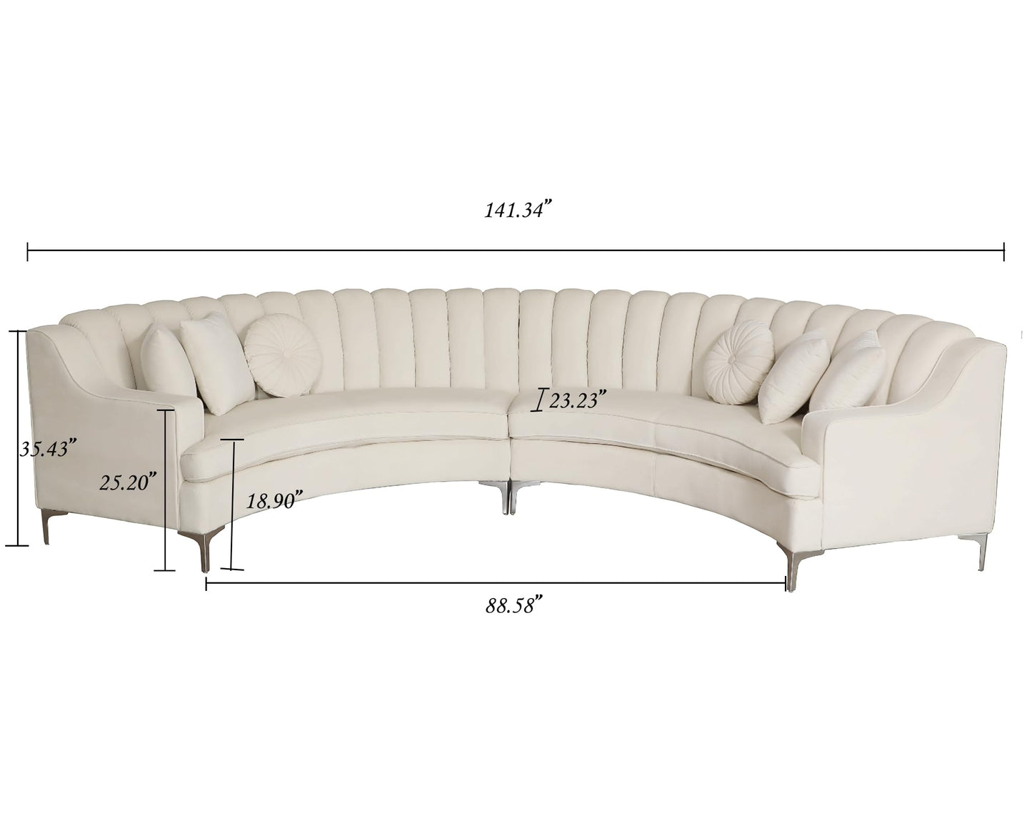 Legend Vansen L Oversize Velvet Sofa 141.34” Upholstery Curved Sofa for Living Room, Office, Apartment (Cream)