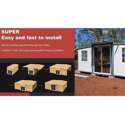 Weatherproof, Wind Resistant, Anti-Corrosion Tiny Expandable Prefab House to Live in 1 Bathroom, 3 Bedrooms & 1 Kitchen- for Small Family, Modular Guest House – 20 FT 3 in 1 Tiny Backyard House