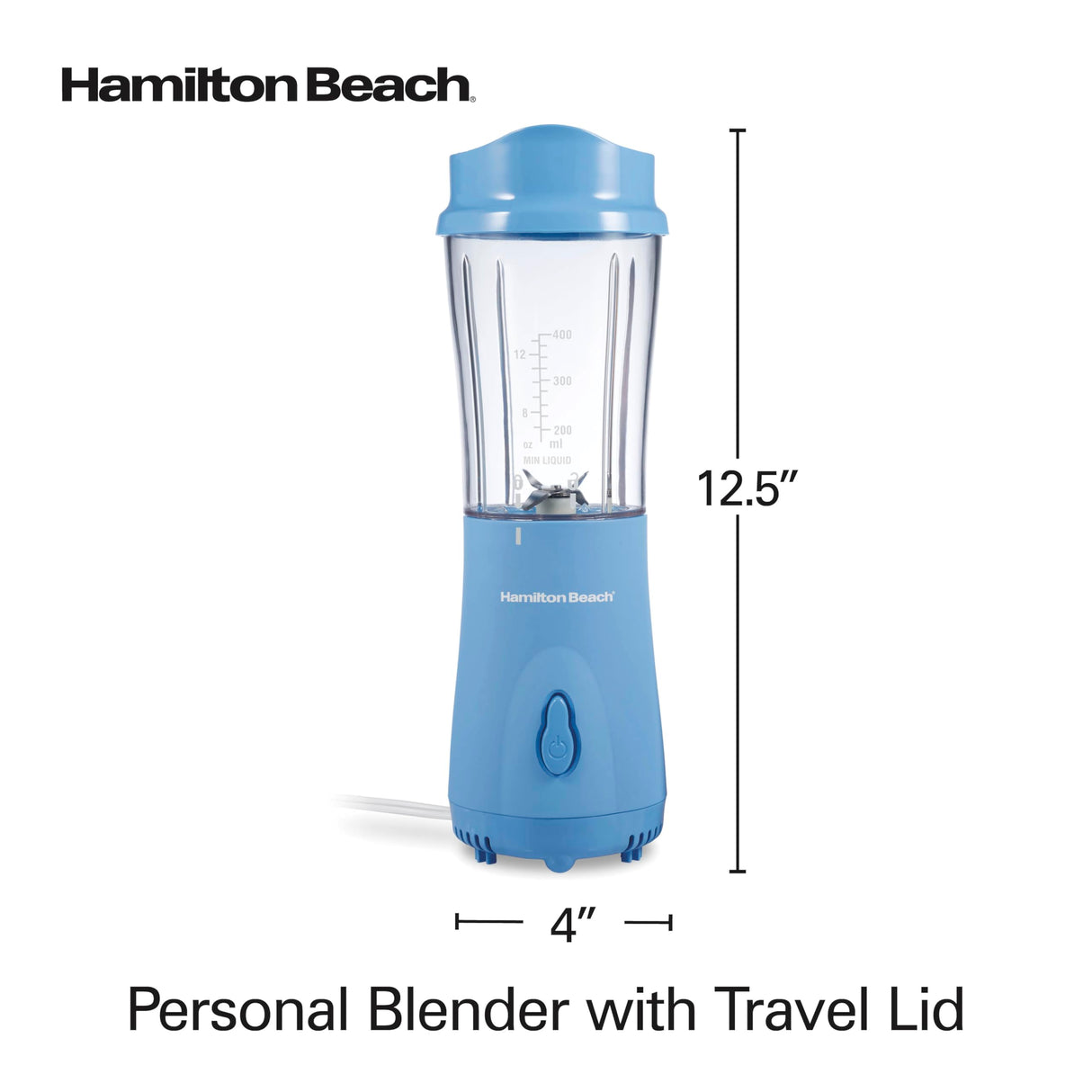 Hamilton Beach Portable Blender for Shakes and Smoothies with 14 Oz BPA Free Travel Cup and Lid, Durable Stainless Steel Blades for Powerful Blending Performance, Tranquil Blue (51172) Hamilton Beach