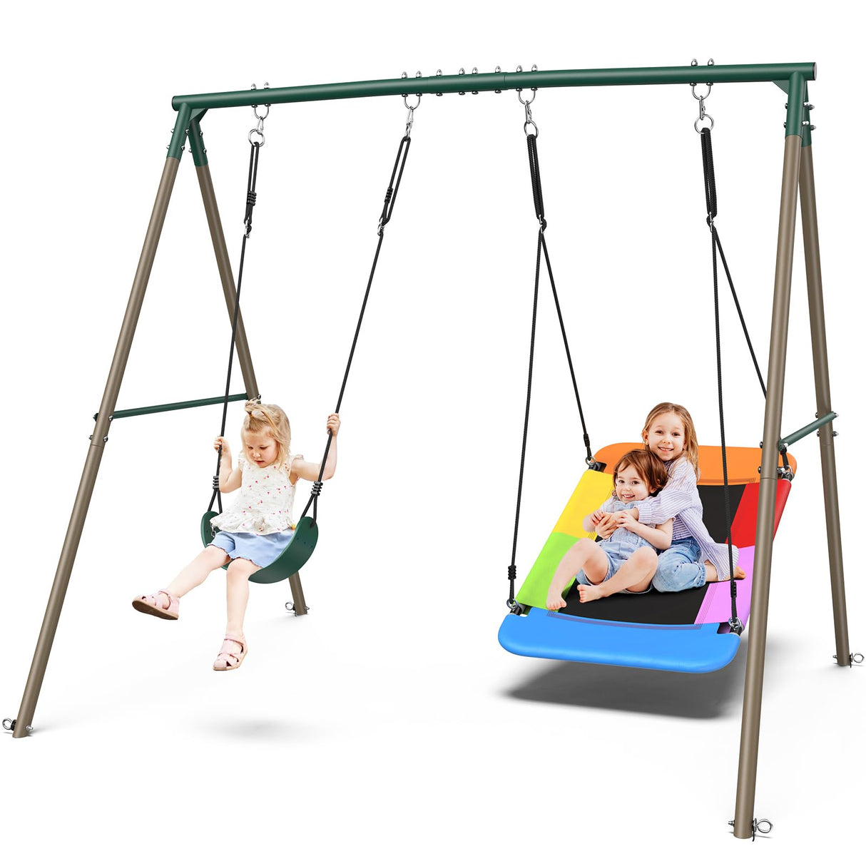 Hapfan Swing Sets for Backyard with 45" Platform Swing and Belt Swing, 440 lbs Swingset Outdoor for Kids, Outdoor Play Equipment Hapfan