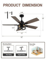 Curve Curio 52 Inch Farmhouse Ceiling Fan with Light and Remote Industrial Ceiling Fan Quiet and Reversible DC Motor Rustic Caged Chandelier Fan for Living Room Bedroom Patio Curve Curio