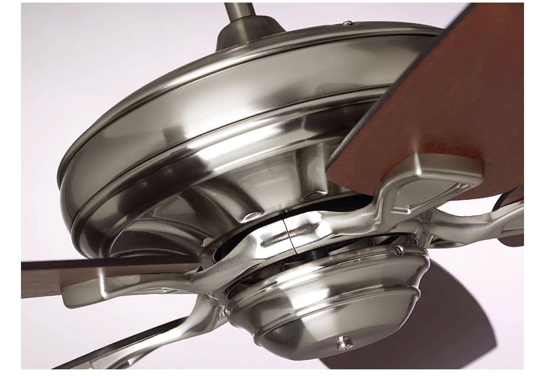 Luminance kathy ireland HOME Carrera Grande Eco 60"" Ceiling Fan Fixture Brushed Steel with Walnut Blades with 6-Speed Wall Control and Downrod | Energy Star Rated Motor | Light Kit Adaptable, Large Luminance