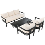 JIVOIT 4 Piece Multi-Person Outdoor Steel Sofa Set, Patio Furniture Sets Sectional Seating Group with Coffee Table, Waterproof, Anti-Rust and Anti-uv Sectional Set (Beige Cushion+Black Frame 9) JIVOIT