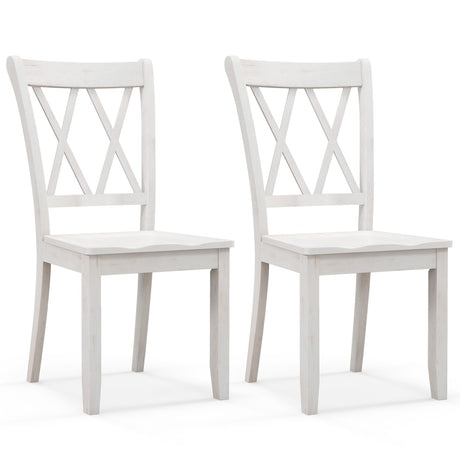 Giantex Wood Dining Chairs Set of 2 White, Armless Kitchen Chairs w/Rubber Wood Frame, Cross Back, Contoured Seat, Farmhouse Wooden Side Chairs, High Back Kitchen Chairs for Home Dining Room Giantex