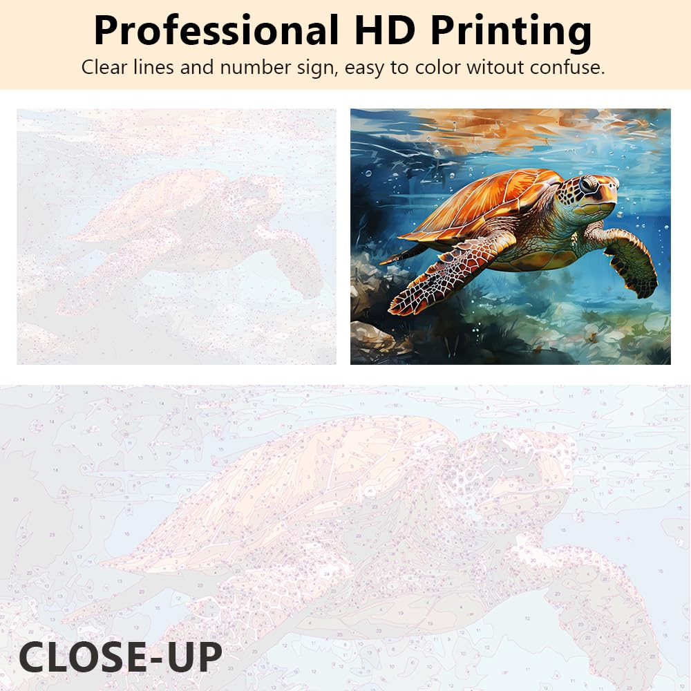 Sea Turtle DIY Paint by Numbers for Adults, Sea Turtle in The Sea Paint by Number Kits with Brushes and Pigment for Home Wall Decoration, Art Crafts, 16"x20" TUMOVO