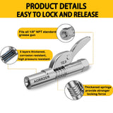 AORRZER Grease Gun Coupler, Strong Lock on Greases Gun Couplers, 12000 PSI Quick Release Grease Coupler with 12" Spring Flex Hose, Compatible with All Grease Guns 1/8" NPT Grease Gun Fitting(1 PCS) AORRZER