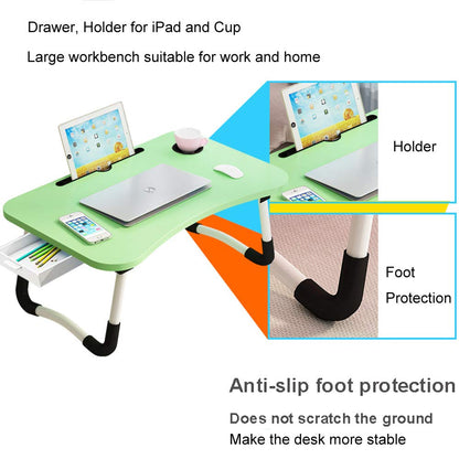 Lap Laptop Desk with Storage Drawer, Holders for Cup and Tablet, Laptop Bed Tray Table with Foldable Legs, Laptop Bed Stand, Portable Standing Table for Sofa Couch Floor (23.6", Green) - WoodArtSupply