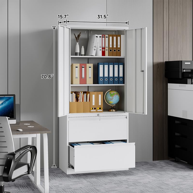 AFAIF Metal File Cabinets, Lateral Filing Cabinet with 2 Drawers, 71" H File Caninet for Home Office, Office Storage Caninets with Adjustable Shelves for Letter/Legal / A4 - Assembly Required AFAIF