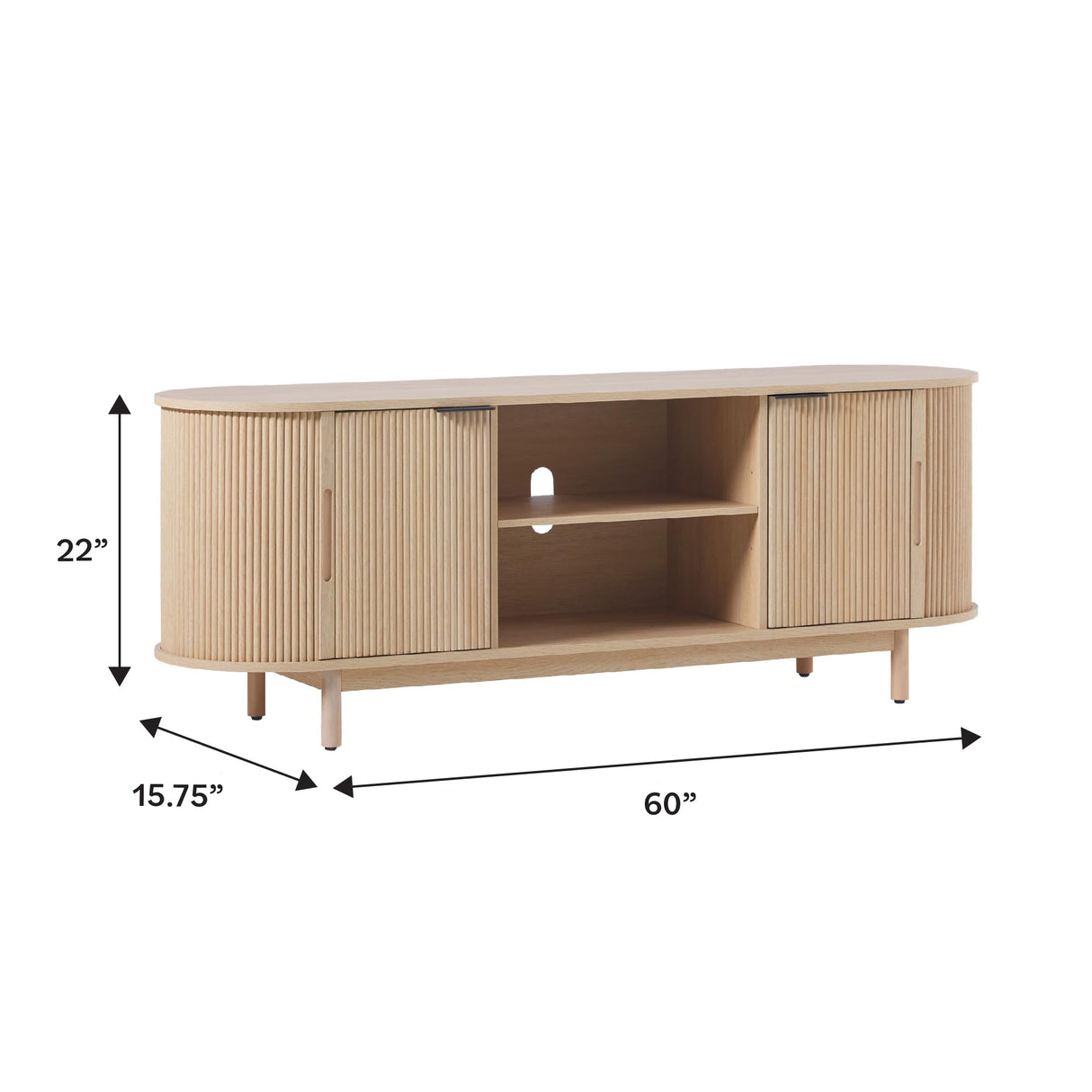 Walker Edison Modern Curved Reeded TV Stand for TVs up to 65 Inches, Credenza with Sliding Doors and Adjustable Shelves, TV Stand with Cord Management Cutout, 60 Inch, Coastal Oak Walker Edison