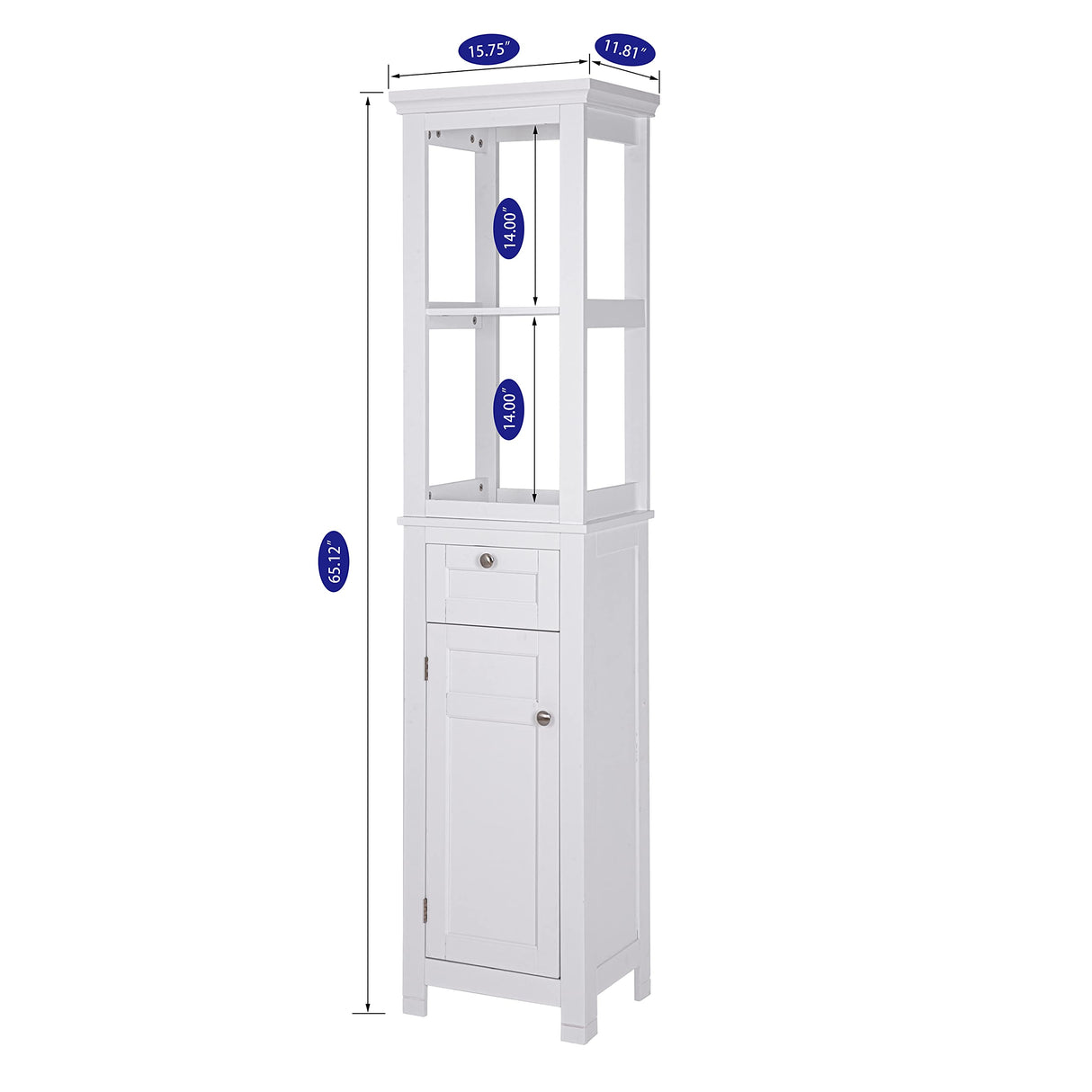 Spirich Bathroom Freestanding Storage Cabinet with Two Tier Open Shelves, Tall Slim Cabinet with Door and Drawer, Floor Linen Tower (White) Spirich