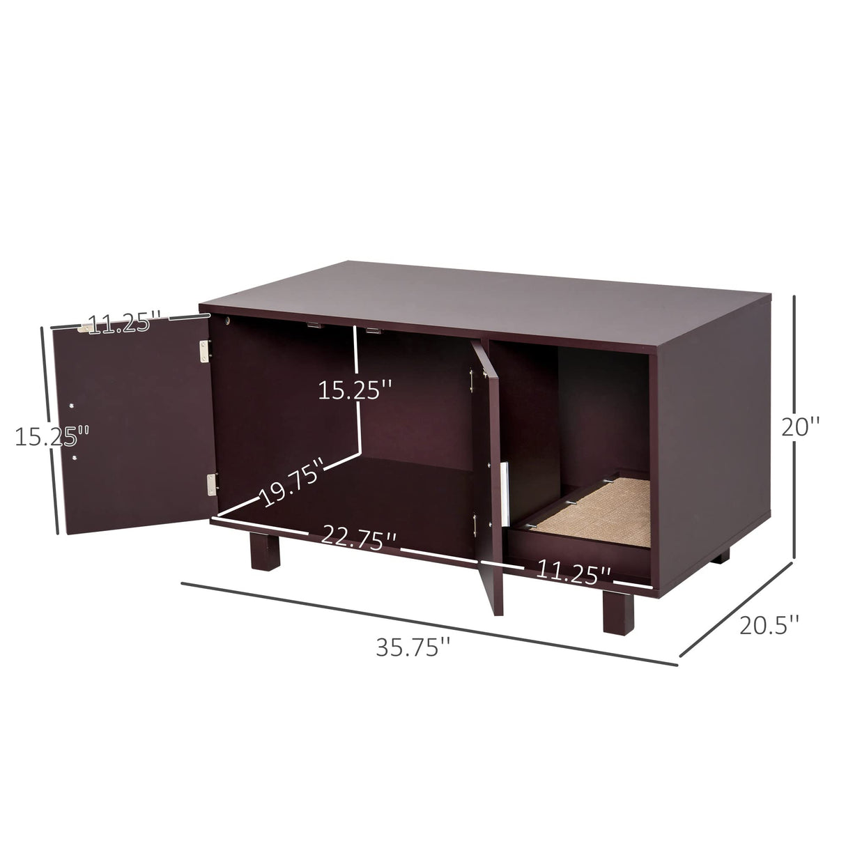 PawHut Wooden Cat Litter Box Enclosure & House, Kitty Hidden Washroom, with End Table Design, Scratcher, & Magnetic Doors, Brown PawHut