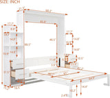 MERITLINE Queen Murphy Bed with Storage Drawers,LED Lights and Shelves,Wood Murphy Wall Bed Cabinet for Adults (White) MERITLINE
