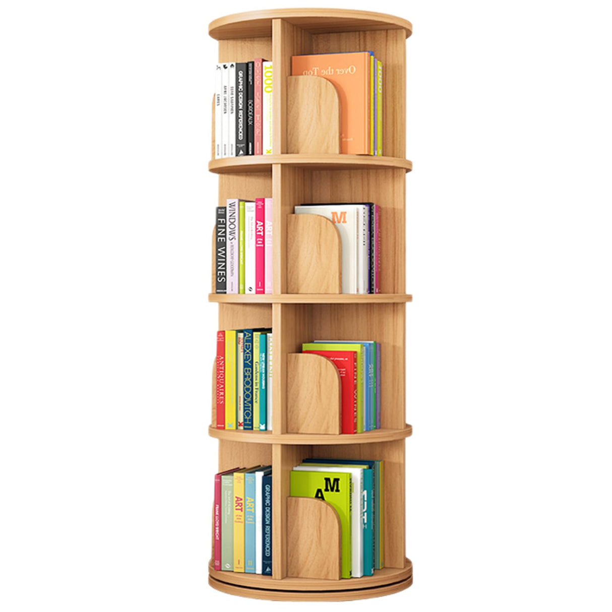 Feuusec 4-Tier Rotating Solid Wood Bookshelf Tower for Kids & Adults - Space-Saving Corner Display Bookcase Feuusec