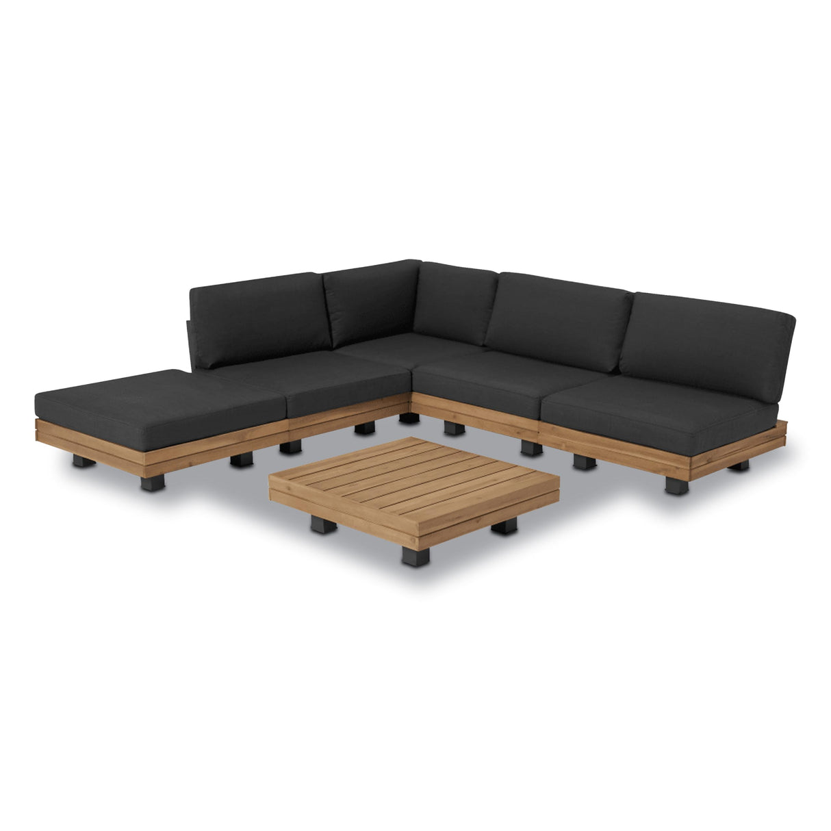 POLY & BARK Celenza Modular Corner Sectional Set with Coffee Table–Outdoor Sectional in Acacia Wood and Powder‑Coated Steel with Weather‑Resistant Cushions–Stylish Patio Lounge for Family and Guests POLY & BARK