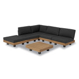 POLY & BARK Celenza Modular Corner Sectional Set with Coffee Table–Outdoor Sectional in Acacia Wood and Powder‑Coated Steel with Weather‑Resistant Cushions–Stylish Patio Lounge for Family and Guests POLY & BARK