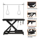 Electric Pet Grooming Table for Large Dogs - Professional Heavy Duty Height Adjustable Pet Grooming Station with Anti Slip Tabletop, Two Nooses & Tool Organizer, Maximum Capacity Up to 250 lbs Black Hipet
