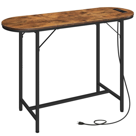 HOOBRO Rustic Brown Bar Table with Charging Station and USB Ports, 47.2" Counter Height Pub Table