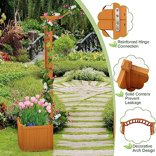 Giantex Garden Arbor with Planter, Wooden Planter Arch with Trellis, Outdoor Arch for Climbing Plants, Vegetables, Herbs, Decorations, Arbor Archway for Wedding, Ceremony, Party (Natural) - WoodArtSupply