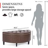 Homebeez 43" Half Moon Storage Ottoman Bench, Lift Top Faux Leather Storage Ottoman Bench for Bedroom Living Room (Light Brown) Homebeez