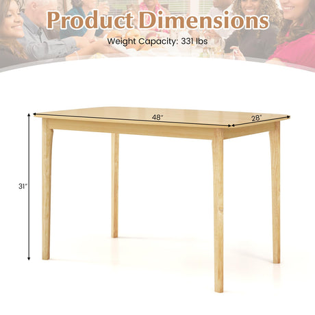 Giantex 48" L Rectangular Wooden Dining Table, Solid Rubber Wood Kitchen Table, Farmhouse Dinner Table, Kitchen Dining Room Home Furniture, Load 330 Giantex