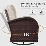 LayinSun 10 Pieces Outdoor Patio Furniture Set with Fire Pit Table, Rattan Wicker Sectional Swivel Rocker Chairs Sets LayinSun