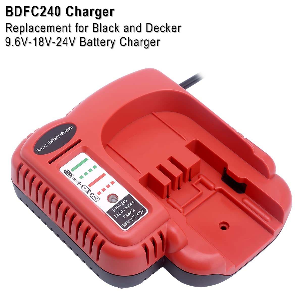 Elefly BDFC240 Battery Charger Compatible with Black and Decker 18V 14.4V 12V 9.6V 24V NiCD NiMH Battery HPB18 HPB18-OPE HPB14 HPB12 HPB96 HPB24, Compatible with Black and Decker 18V Charger ELEFLY