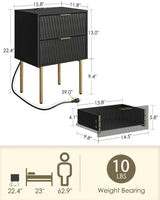 Aienvey Night Stand Charging Station, Modern Bedside Table with Storage 2 Drawer and Open Wood Shelf, Night Stand, End Table for Bedroom, Living Room, Black Aienvey