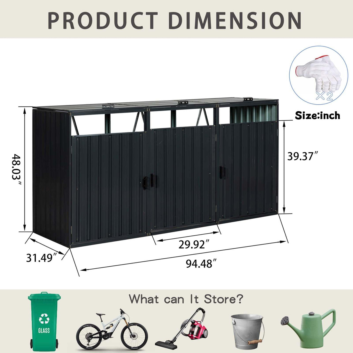 Outdoor Garbage Bin Storage Shed, Steel Trash Can Storage with Lockable Doors & Lids for 3 Trash Cans, Metal Garbage Can Hider for Outside Garden Yard Backyard Patio (3 Trash Can+Black) YskdhfczQ