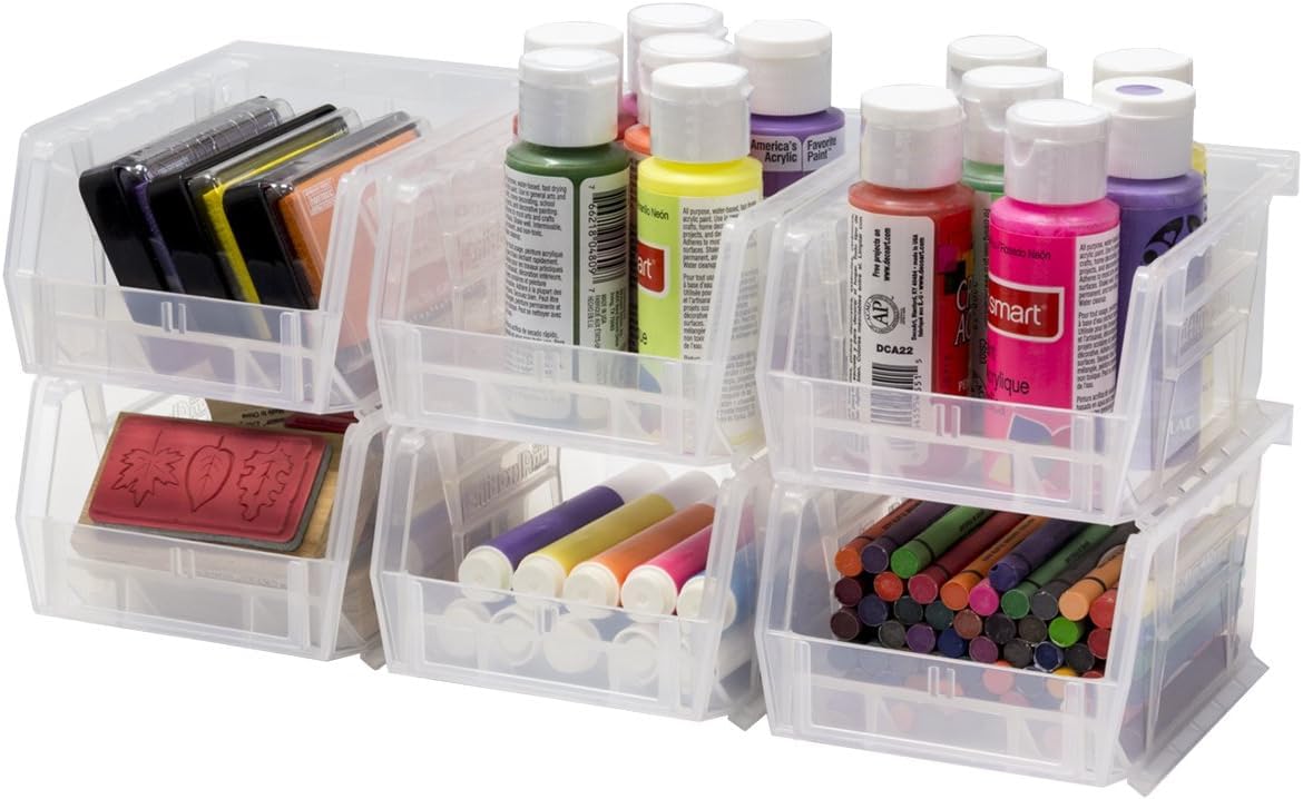 Akro-Mils 30210 AkroBins Plastic Storage Bins, Space-Saving Stackable Bins for Garage, Pantry, Craft Organization, 5-Inch x 4-Inch x 3-Inch, Red, 6-Pack Akro-Mils