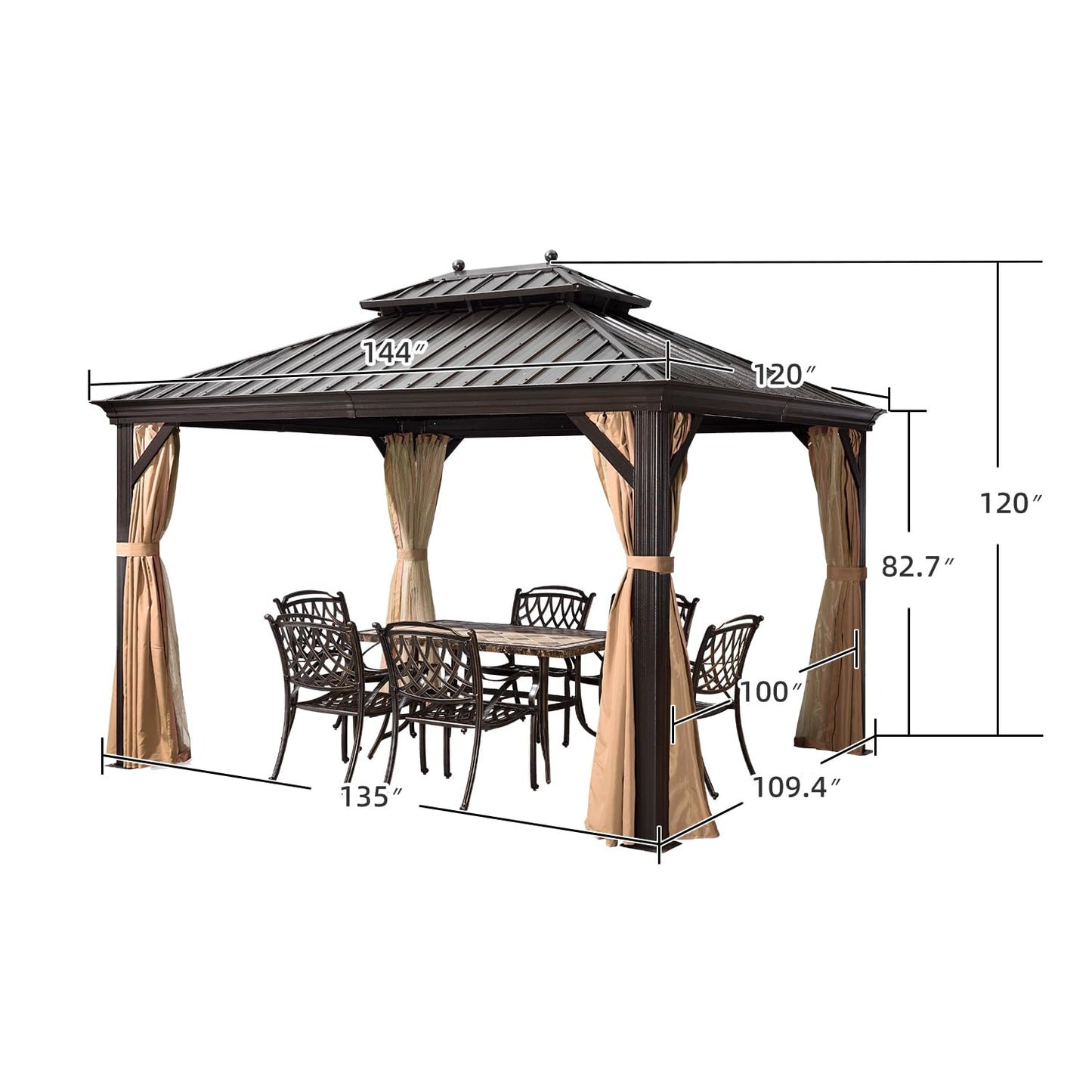 PURPLE LEAF 10' X 12' Hardtop Gazebo Canopy for Patio Deck Backyard Heavy Duty Outside Sunshade with Netting and Curtains Outdoor Permanent Metal Pavilion with 24 LED Hanging String Lights - WoodArtSupply