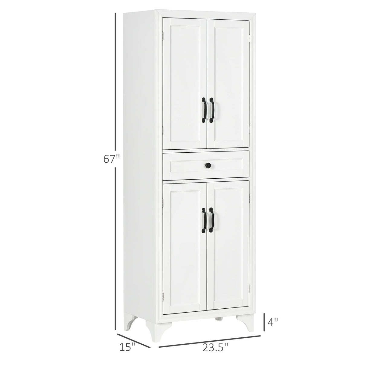 HOMCOM 67" Tall Freestanding Kitchen Pantry Cabinet, 4-Door Storage Cabinet with Drawer and Adjustable Shelves for Dining Room, White HOMCOM