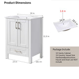 24 Inch Bathroom Vanity, Small Bathroom Sink Cabinet, Vanity Cabinet with Rectangular Ceramic Basin, White Modern Farmhouse Bathroom Sink Vanities Set, Bathroom Vanity Combo with 1 Drawer and 2 Doors Wenore Home