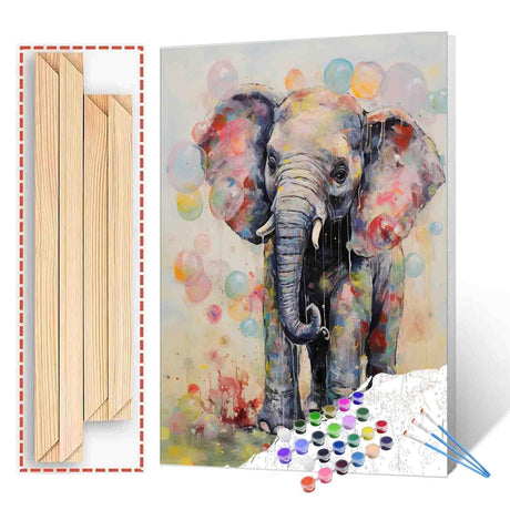 Tucocoo Baby Elephant Paint by Numbers Kits with Brushes and Acrylic Pigment on Canvas Painting for Adults, Cute Animal Blowing Bubbles Colorful Picture for Home Decor Gifts 16''x20'' (DIY Framed) Tucocoo