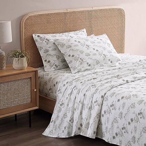 Tommy Bahama - Queen Sheets, Cotton Percale Bedding Set, Crisp & Cool, Stylish Bedding Set (Vintage Map Brown, Queen) Tommy Bahama