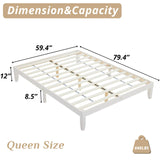 Karl home 12 Inches Wood Platform Bed Frame, Queen Bed Frame, Solid Wood Foundation with Wood Slat Support, Easy Assembly No Box Spring Needed (White) Karl home