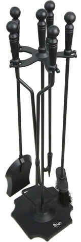 VODA Fireplace Tools Set 5 Pieces 31.5In Cast Iron Indoor Fireside Accessories Large Fire Place Tool Set Outdoor Holder Fire Kit Stand Wood Stove Log Shovel Brush Tong and Fireplace Poker VODA