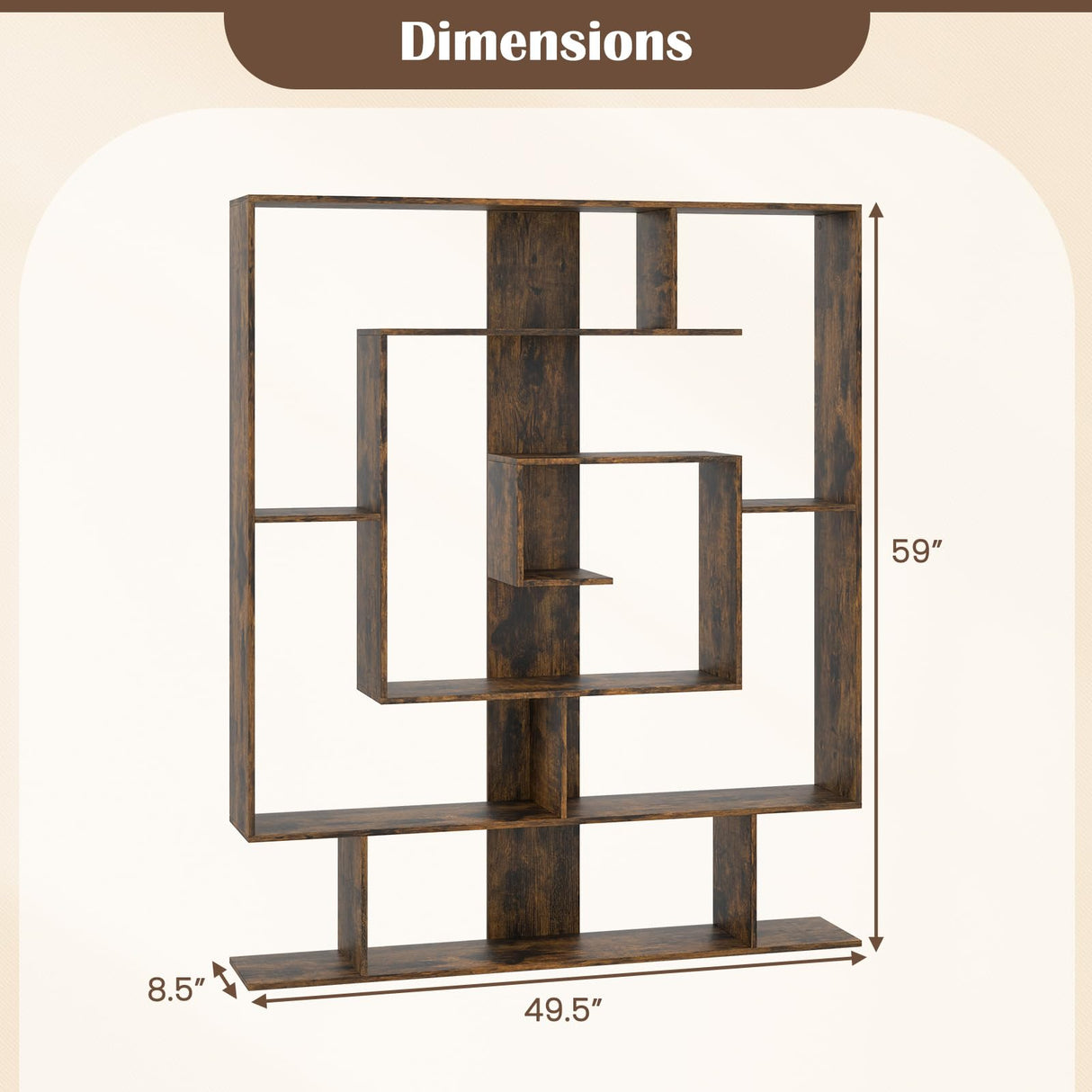 Giantex 7-Tier Geometric Bookshelf, Modern Bookcase with Open Shelves, Freestanding Display Shelf with Anti-Tip Kit, Storage Rack for Living Room Bedroom Study, 49.5''L x 8.5''W x 59''H (Rustic Brown) Giantex