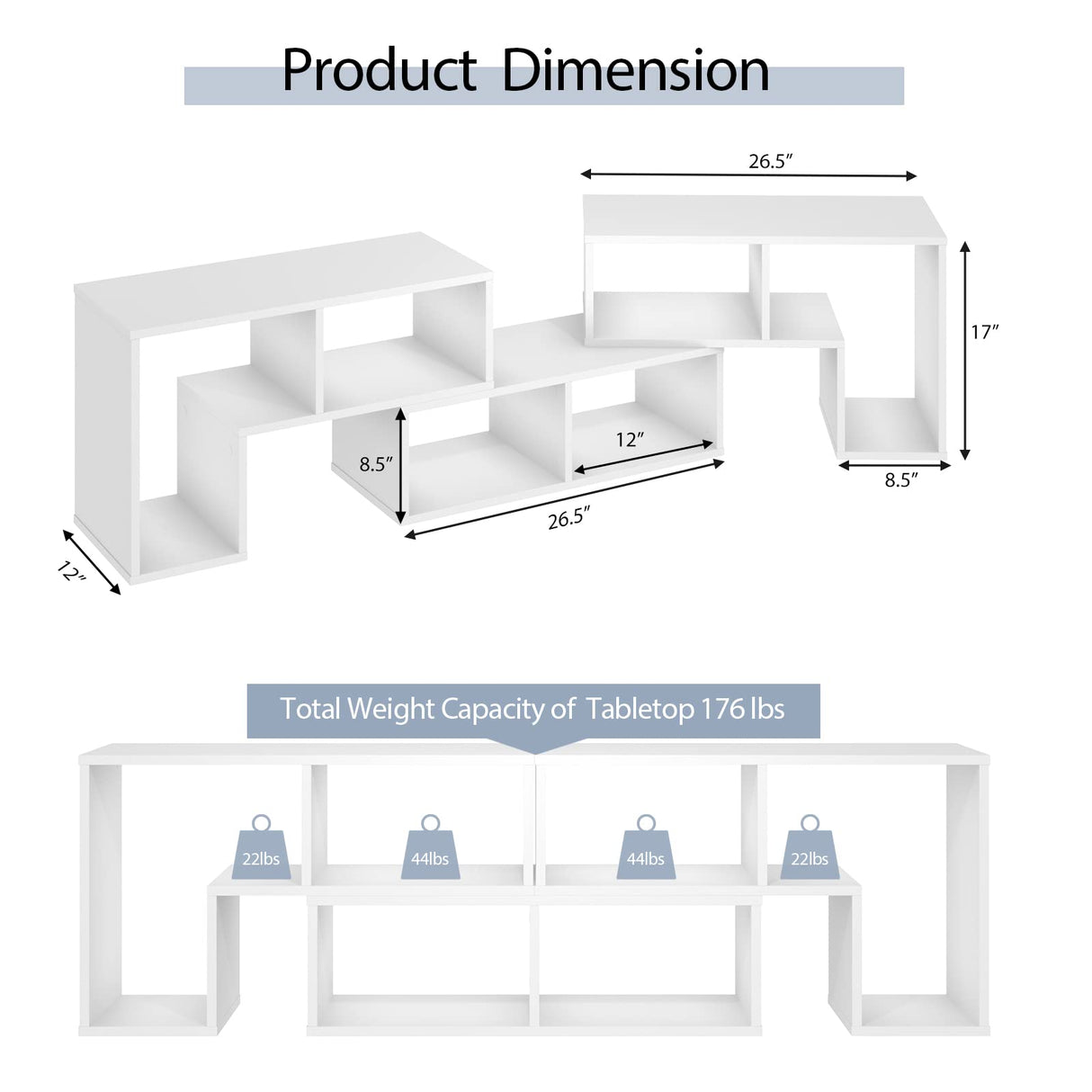 Tangkula 3 Pieces Console TV Stand, Free-Combination Entertainment Center for 50 55 60 65 Inch TV, Minimalist Modern TV Media Stand, DIY Open Storage Bookcase Shelf for Living Room (White) Tangkula