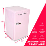 FRIGIDAIRE EFR372-PINK 3.2 Cu Ft Pink Retro Compact Rounded Corner Premium Mini Fridge Frigidaire