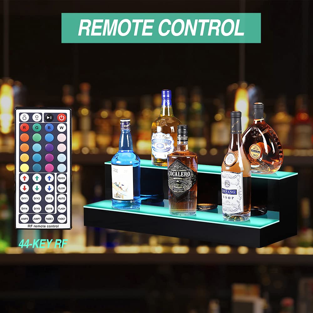 MESAILUP LED Lighted Liquor Bottle Display Shelf 24 Inch 2 Step Bar Liquor Bottle Shelf Commercial Lighting Shelves with Remote Control(2 Tier, 24 inch) MESAILUP