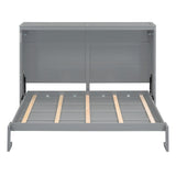 Merax Modern Farmhouse Solid Wood Murphy Cabinet Bed, Queen Foldable Wall Bed Frame, No Box Spring Needed/Space Saving, Gray Merax