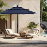 GREEN PARTY 10ft Outdoor Patio Umbrella, Auto-Tilt Market Table Umbrellas with Crank, 8 Sturdy Ribs & 1.5" Pole UV Protection for Garden Deck Backyard Pool, Navy Blue GREEN PARTY