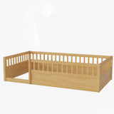 Mirightone Twin Size Montessori Floor Bed with High Fence Railings – Natural Wood Playhouse Design for Kids Mirightone