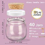 Syntic 40 Pack Small Glass Jars with Cork Lids, 7oz Empty Candle Jars for Making Candles, Yogurt Container with PE Lids for Wedding Favors, Baby Shower, Candy, Spices with Twine, Labels Syntic