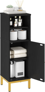 Hzuaneri Bathroom Storage Cabinet, Corner Floor Cabinet with Shelves, Customized Door Opening Direction, Bathroom Organizer with Adjustable Shelf for Kitchen, Living, Toilet Paper Cabinet, Black Hzuaneri