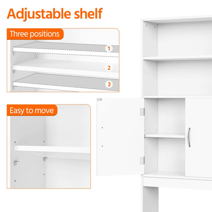 Yaheetech Over The Toilet Storage, Taller Bathroom Organizer Space-Saving Storage Cabinet with Adjustable Shelves and Double Doors, 77 in H, White