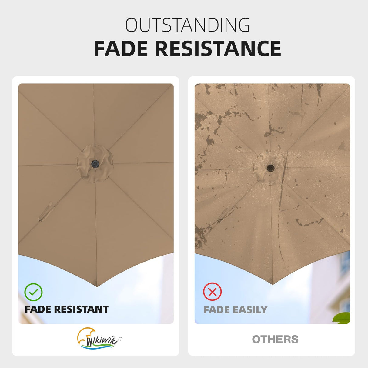 wikiwiki 10FT Patio Umbrellas with Base Included, Outdoor Umbrella with Sandbag Base, 8 Sturdy Ribs, Fade Resistant Waterproof POLYESTER DTY Canopy for Garden, Lawn, Deck, Backyard & Pool，Tan wikiwiki