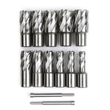 OSCARBIDE Annular Cutter Set 13pcs 3/4"Weldon Shank 1"Cutting Depth and 7/16 to 1-1/16 inch Cutting Diameter Mag Drill Bits for Magnetic Drill Press with 2 pcs Pilot Pins OSCARBIDE