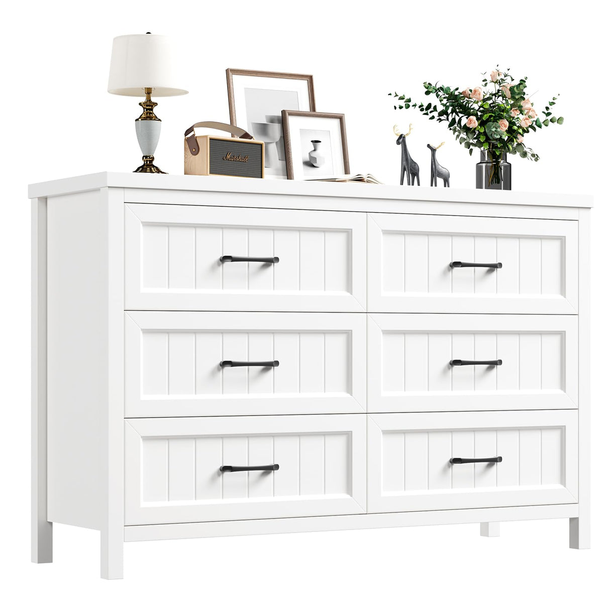 Jocoevol White Farmhouse 6 Drawer Dresser for Bedroom - Large Double Dressers TV Stand with Deep Drawers Dressers for Hallway, Entryway - Off White Jocoevol