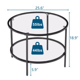 VINGLI 25.6" Round Black Coffee Tables for Living Room, 2-Tier Glass Top Coffee Table with Storage Clear Coffee, Simple & Modern Center Table for Small Space VINGLI